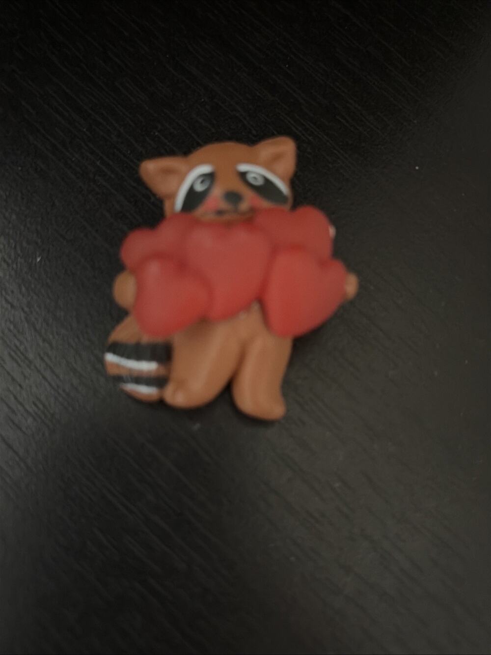 Valentine Racoon Holding Hearts Pin Brooch Jewelry
